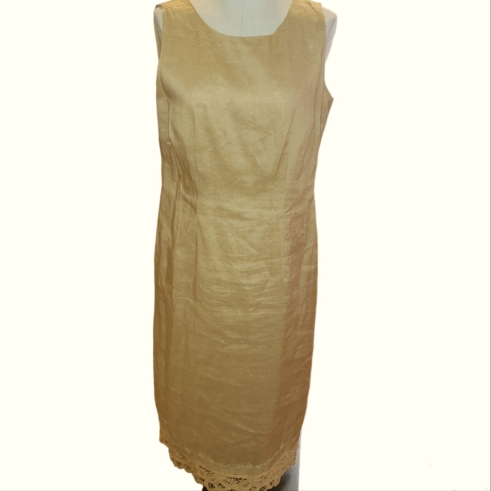 LINO U.S.A. Size Small, 100% Linen Long gold colored dress.